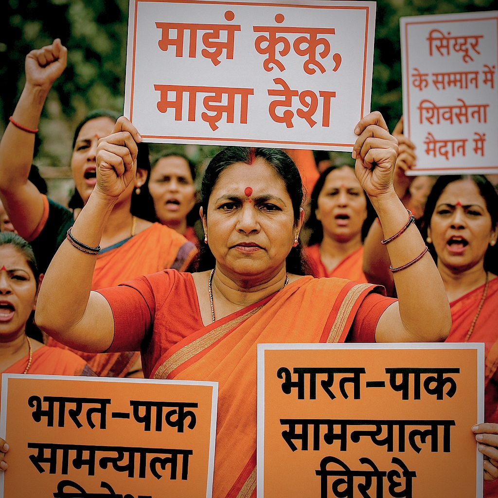 भारत–पाक सामन्याला ठाकरेंचा विरोध.महिला आघाडीचे “माझं कुंकू, माझा देश” आंदोलन